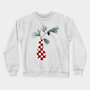 wavy abstract checkerboard vase with pine bough in red cranberry Crewneck Sweatshirt